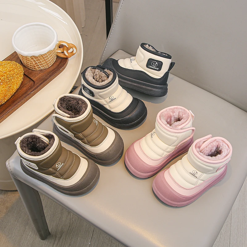 Kleinkind-Sneaker mit Fleecefutter und hohem Schaft für den Winter, wasserdichtes Obermaterial, schützende Zehenkappe, rutschfeste Freizeitschuhe für Jungen und Mädchen, Größe 21–30 – Detail 2