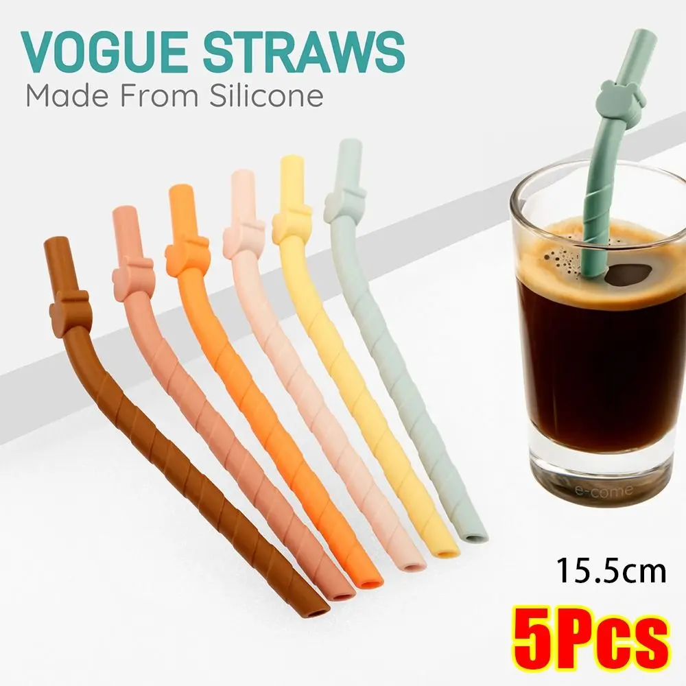 5Pcs Food Grade Silicone Straws Universal 15.5cm Short Bent Straws Easy-to-Clean Colorful Reusable Straws Children's Milk Tea
