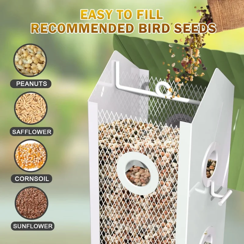 吊り下げ式鳥用フィーダー、金属製、耐候性屋根と種子トレイ付き12ポートフィンチフィーダー、容量2.8ポンド アザミB