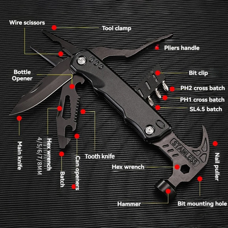 Wrench Hammer Combination Universal Folding Pliers EDC Tool Wrench Universal Folding Pliers Multi Functional Hand Tools