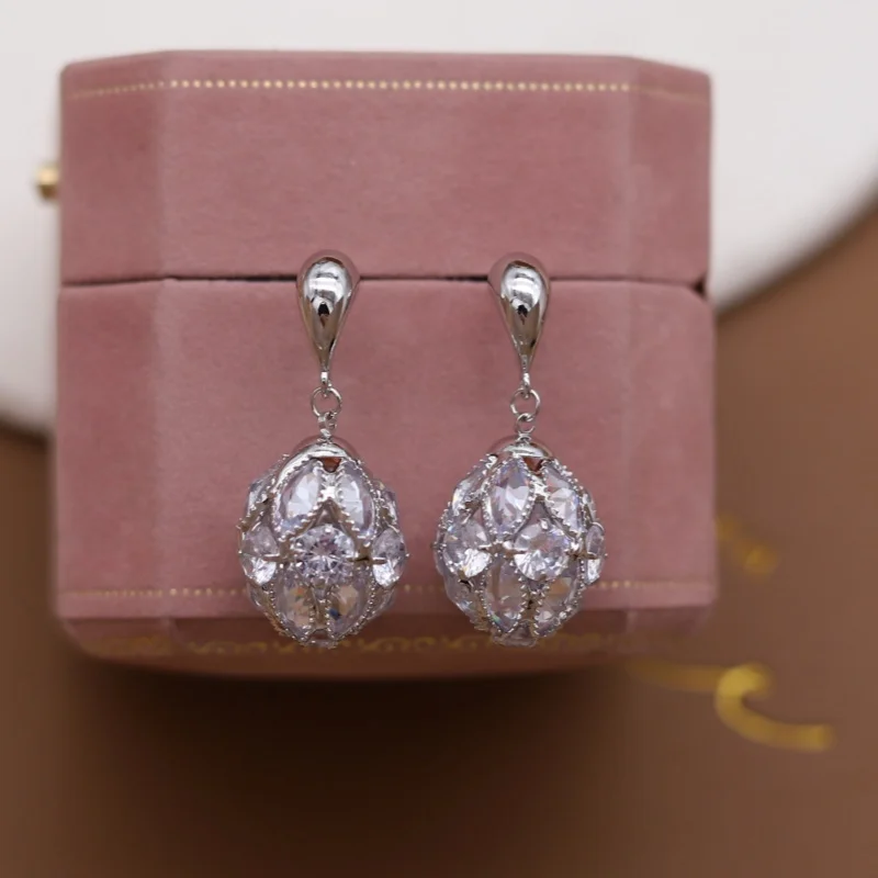 2025 Korean new design fashion jewelry 14K gold plated luxury water drop zircon earrings elegant women's party accessories