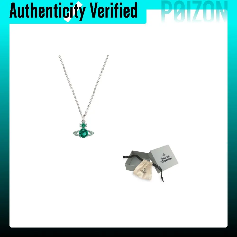 Vivienne Westwood ISMENE Brass Cubic Zirconia Crystal Saturn Styling Emerald Green Necklace Unisex Silver/Green 630203D7-02P427