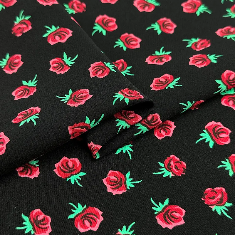 High Quality Rose Small Floral Silk Crepe De Chine Fabric Silkworm Silk Clothing Shirt Dress High-End Fabric