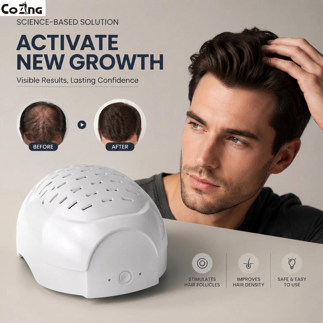 Red Light Therapy for Hair Loss, COZING-C300 6750mW Laser Helmet, 64cm Head Size, Portable Home Care