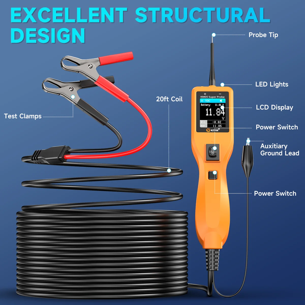 KZYEE KM05 Car Circuit Probe Kit Circuit Tester Electrical System 24V 12V Automotive Voltage Power Inspection Tool PK PB100