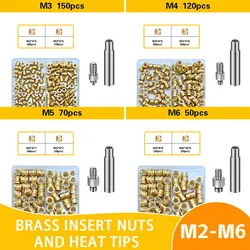 Heat Set Insert for 3D Printing M2 M2.5 M3 M4 M5 M6 Insert Tip Tool Brass Nut Threaded Insert Metric Knurled Nuts Assortment Kit