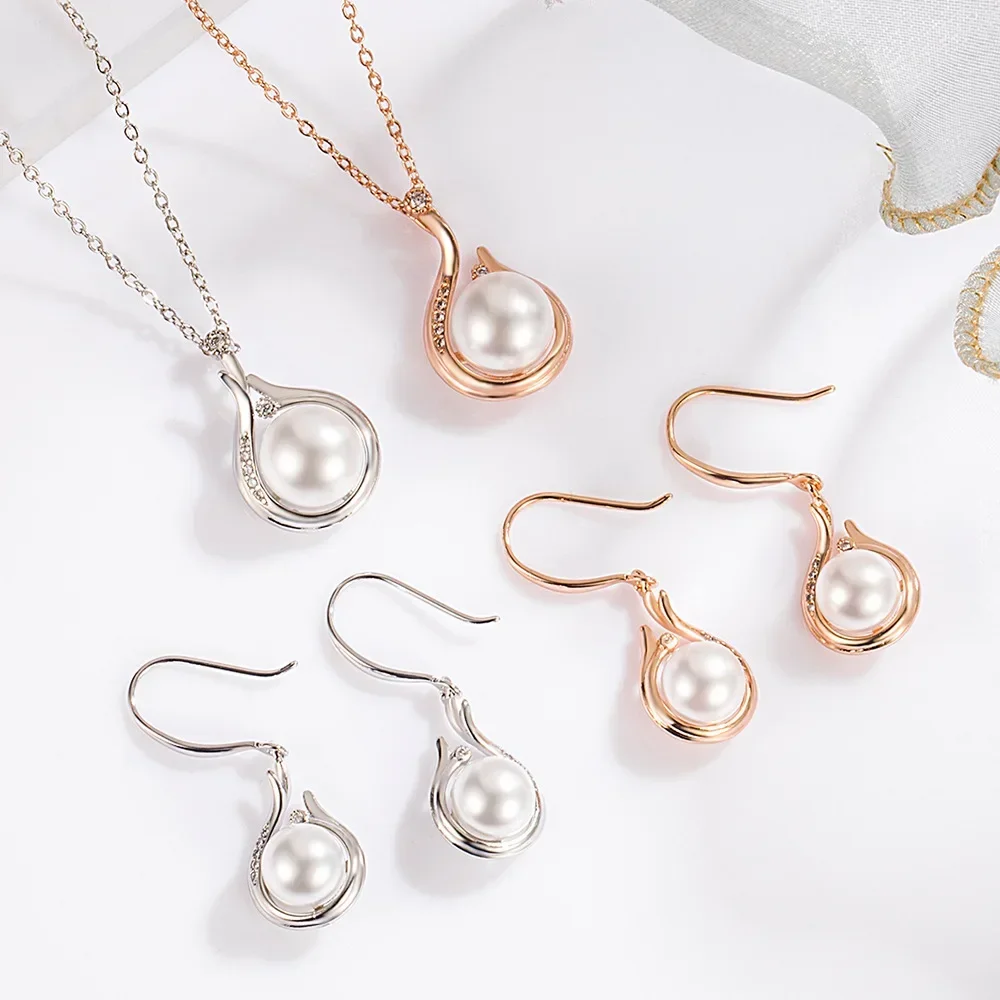925 Sterling Silver Pearl Pendant Elegant Jewelry Sets For Women Earring Necklace Luxury Quality Jewellery Wholesale Accessories