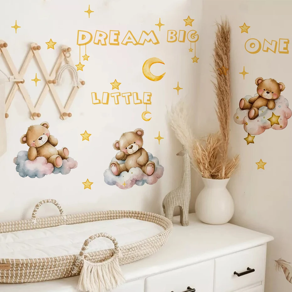 

Bear Wall Decal Moon Star Dream Big Little One Cartoon Bear Vinyl Wall Sticker Nursery Kids Room Mural Decals Decoration