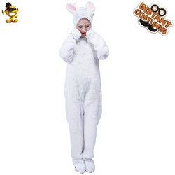 Women White Rabbit Costume Cute Christmas Costumes Adult Animal Jumpsuit Halloween Cosplay Birthday Party Outfit with Hat Shoes