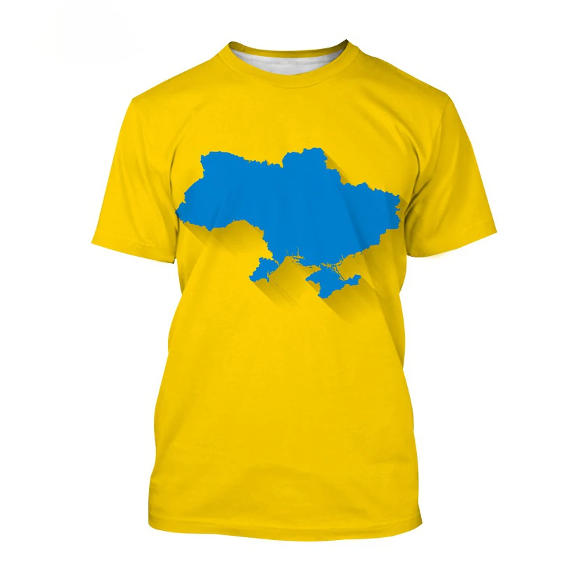 T-shirt imprimé emblème national de l\'Ukraine pour hommes, col rond, manches courtes, pull décontracté, streetwear à la mode, vêtements d\'été, 2024