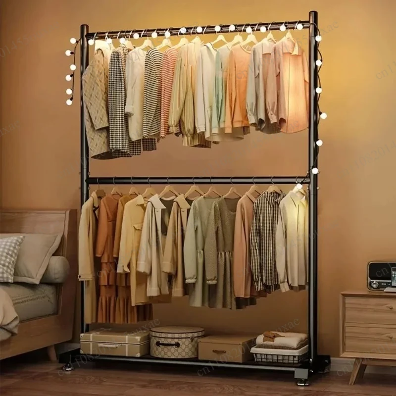 Mobile Freestanding Clothes Rack Double Layer Design Combined Coat Hanger & Shoe Rack Home Storage Furniture