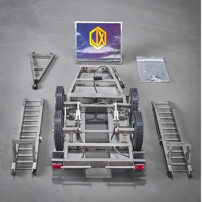 Two Axle Engineering Trailer - JXmodel 1/14 Metal Model with Movable Tail Ladder and Taillights E20 Excavator