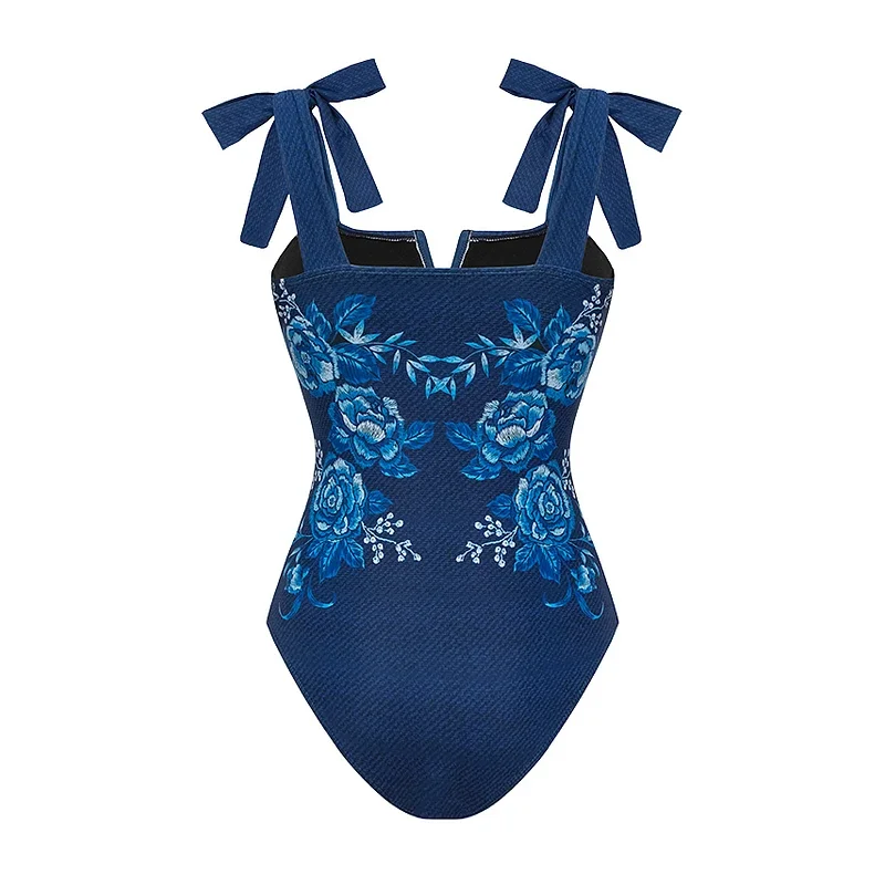 Nuevo traje de baño Push Up para mujer, traje de baño de una pieza con estampado bordado y hombros descubiertos, traje de baño Monokini