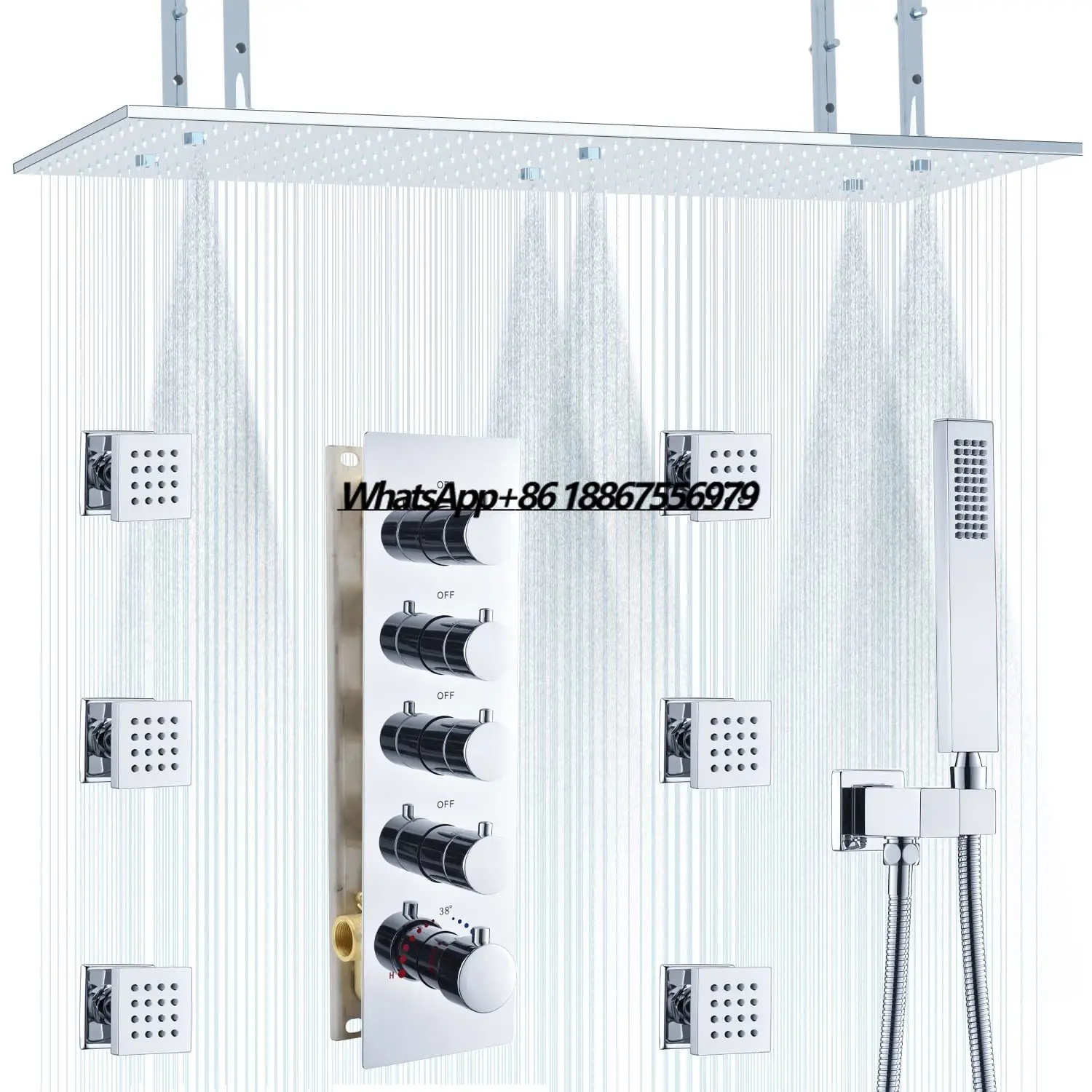 

2 in 1 Large Mist Rain Shower with Thermostatic Chrome Bathroom Shower Set