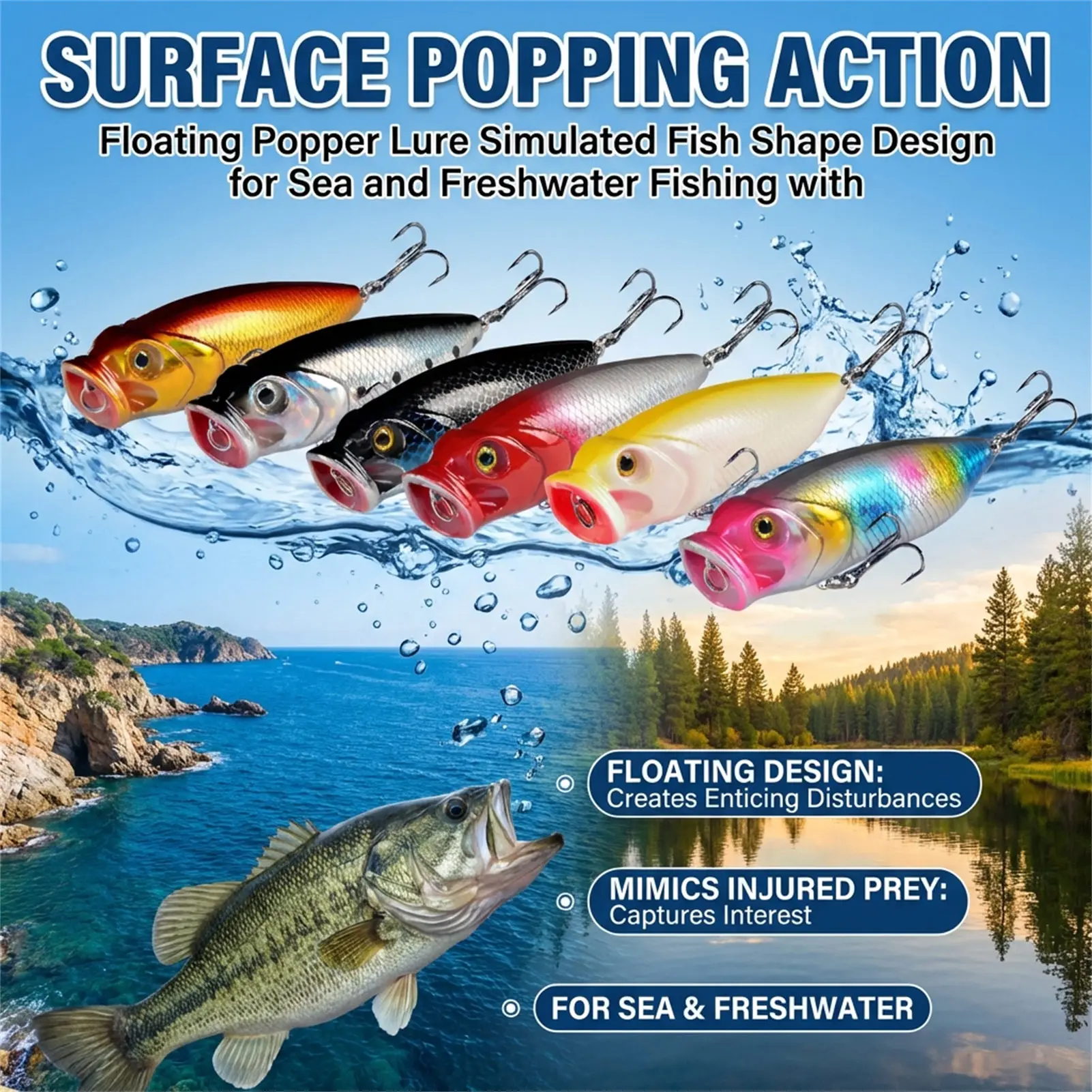 

Floating Popper Lure Simulated Fish Shape Design for Sea and Freshwater Fishing wit