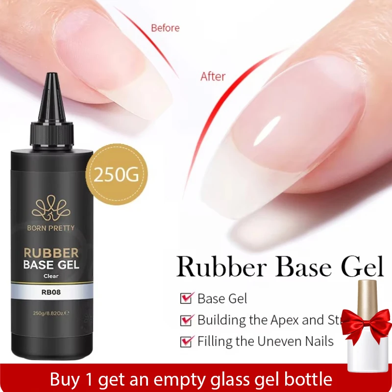 BORN PRETTY 250g Clear Crystal Rubber Base Gel French Manicure Nail Art Self-leveling Gel Semi Permanent Construction Gel
