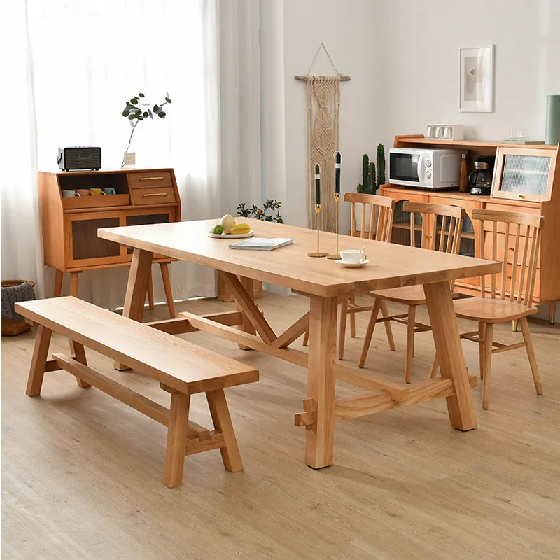 

American Solid Wood Dining Table And Chair Combination Retro Long Table Modern Simple Home Living Room Rectangular Dining Table