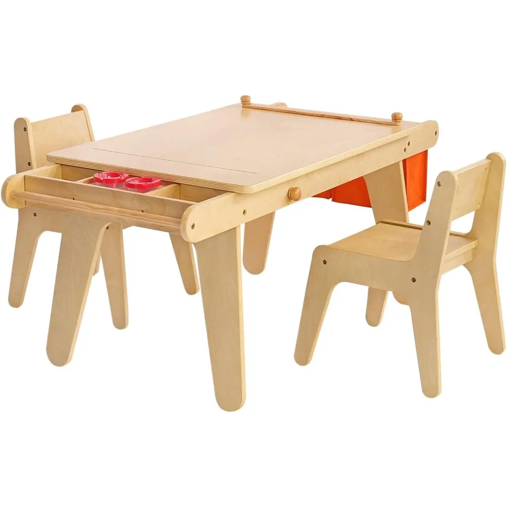 

Kids Table and Chair Set, Kids Art Table with 2 Stools, Storage Bag & Paper Roll, Kids Desk & Chair Set, Craft Table and Chairs