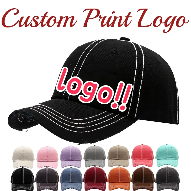 Customized Printed Logo Break Hole Washed Baseball Cap Retro Men And Women Outdoor Sun Shading And Sun Protection Duckbill Hat