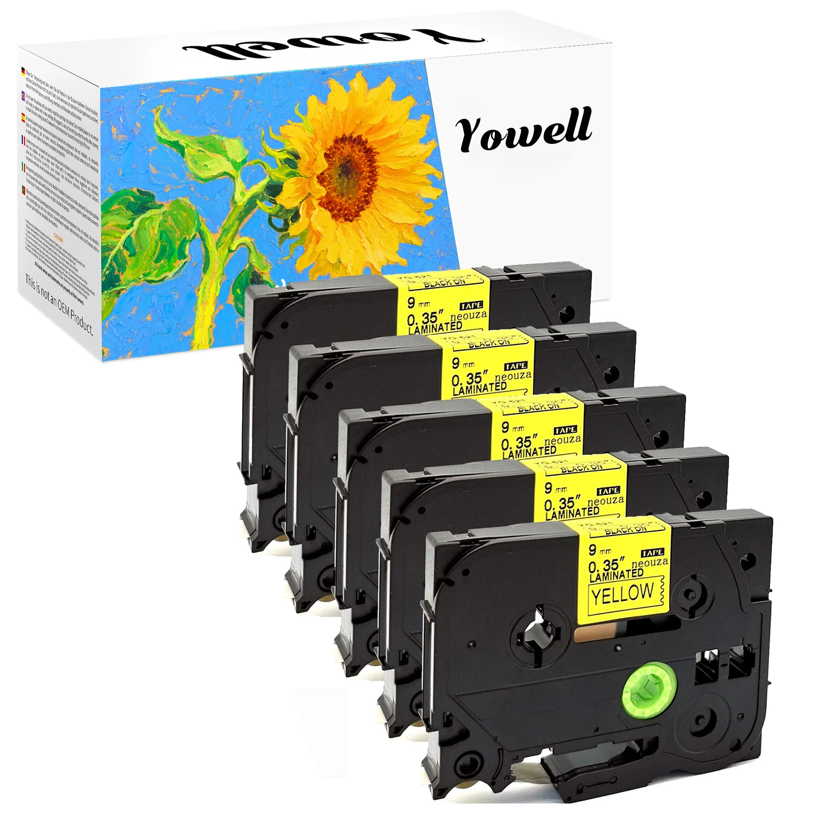 Yowell 5 X TZe-621 (9mm X 8m) Kompatible Etiketten Kompatibel mit Brother PT-E110, PT-H101C, PT-H100R, PT-H200, PT-H110, PT-E100 – Detail 1