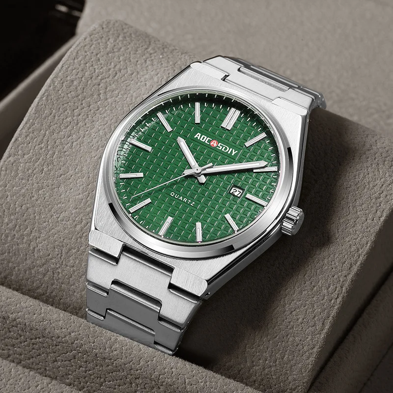 Luxury Men Watch Classic Blue Green Dial Men\'s Quartz Wristwatch Gold Black Sliver Calendar Male Reloj Stainless Steel Man Clock