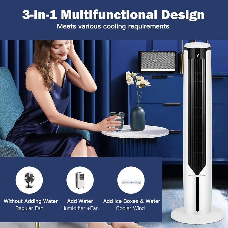 مروحة برجية DORTALA مقاس 41 بوصة، ومرطب هواء تبخيري 3 في 1 مع جهاز تحكم عن بعد، وشاشة LED، ومؤقت 9 ساعات، و4 عبوات ثلج، محمولة