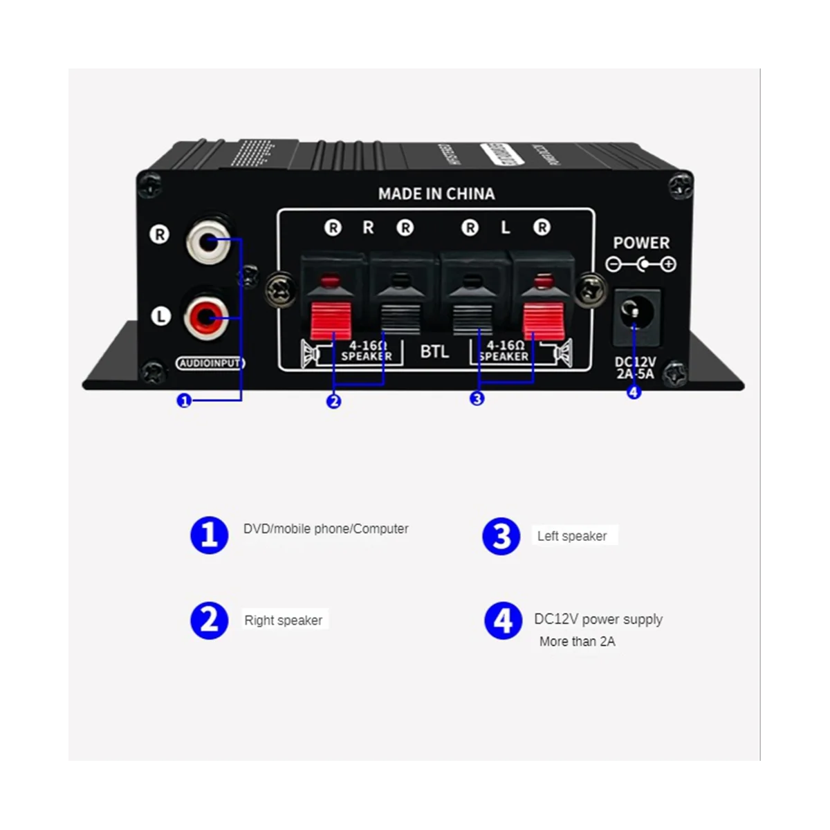 Mini Amplificador de Potência HiFi, AK-270, AK270, 12V, Áudio Home Car Theater, 2 canais, USB, SD, Entrada AUX