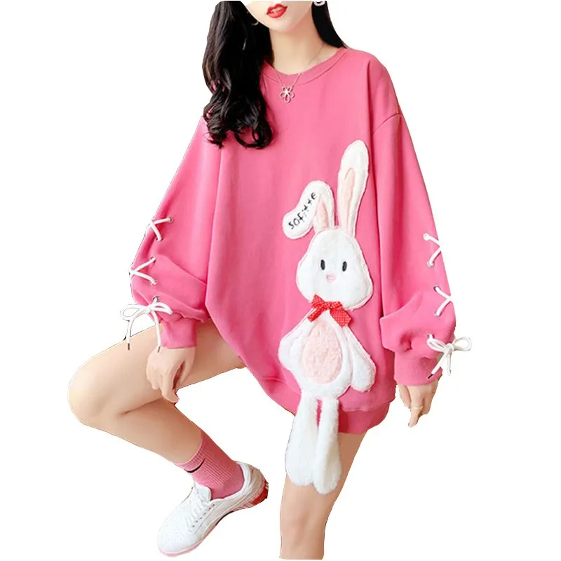 Autumn Winter Tops Loose Sweatshirt Women Y2k Clothes Korean Style Rabbits Three-dimensional Design Long Sleeve Pullover