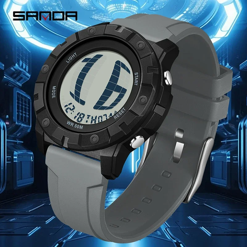 SANDA حار بيع الرجال الرياضة الإلكترونية ووتش سيليكون حزام الأزياء للماء 50 متر رفع ضوء المتداول شاشة ساعة رقمية