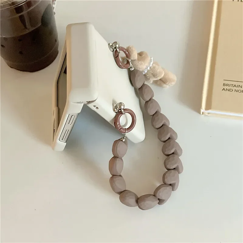 Casing Samsung Galaxy Z Flip 3 4 5 6 Z Flip5, sampul belakang tahan guncangan Matte kartu sisipan gelang Kelinci mewah kartun 3D