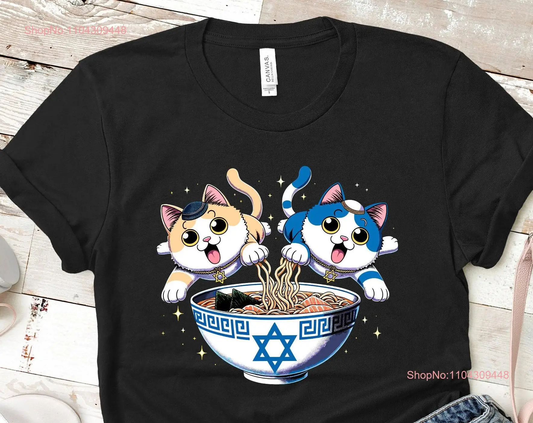 Cute Kawaii Jewish Cats Ramen Bowl T shirt Hanukkah Shabbat Dinner Tank Chanukah Jew Holiday Sweater Rosh Hashanah