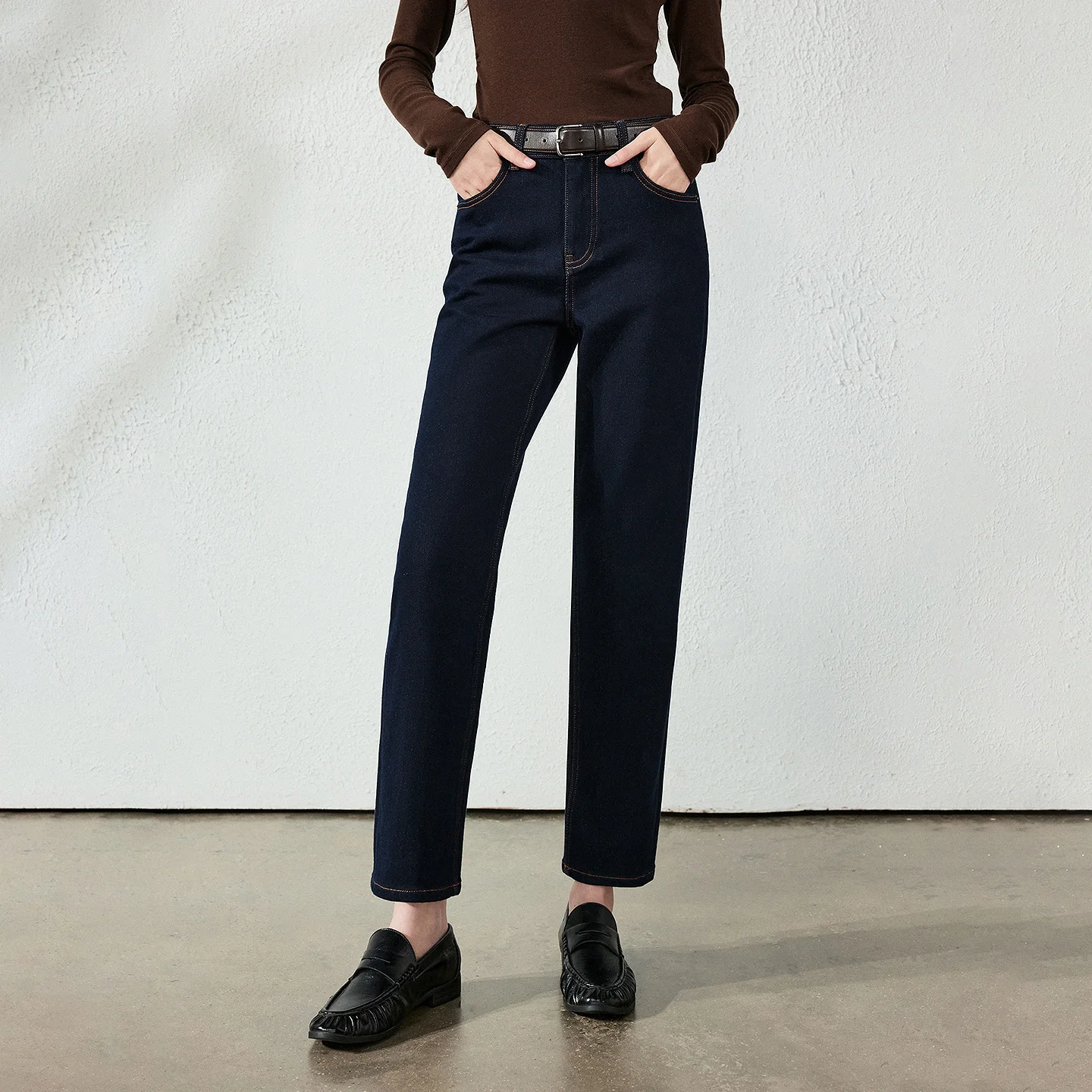 TOYOUTH Women Jeans 2026 Winter New Dralon Brushed Warm Elastic Cropped Straight Retro Pants