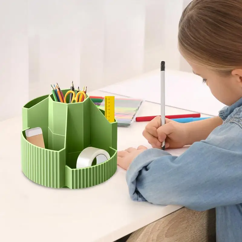 Rotating Desk Organizer 5 Compartments Marker Holder Multi-Functional Large Desktop Pen Container Organizer Desk Organizer For