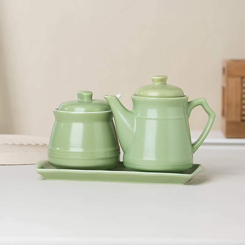 Japan Creative Solid Color Seasoning Jar Set Ceramic Salt Pepper Shakers Sugar MSG Storage Bottle Home Kitchen Cooking Supplies