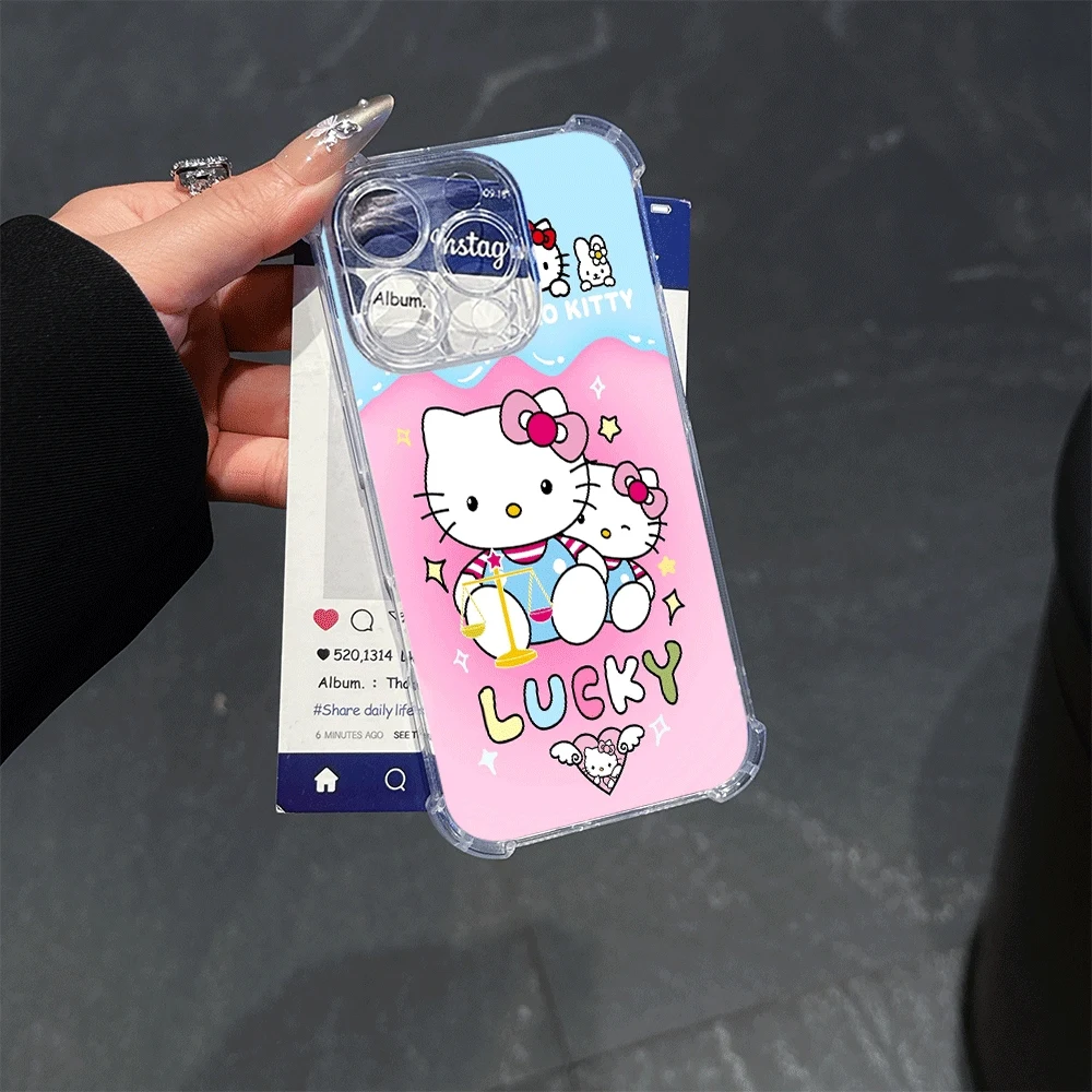 เคสโทรศัพท์มือถือซานริโอ้ KT สำหรับ iPhone14 Pro iPhone 16/15/14/13/12/11/x/xs/xs Max เคสนิ่มลายคิตตี้สำหรับสาวๆ สไตล์คาวาอี้