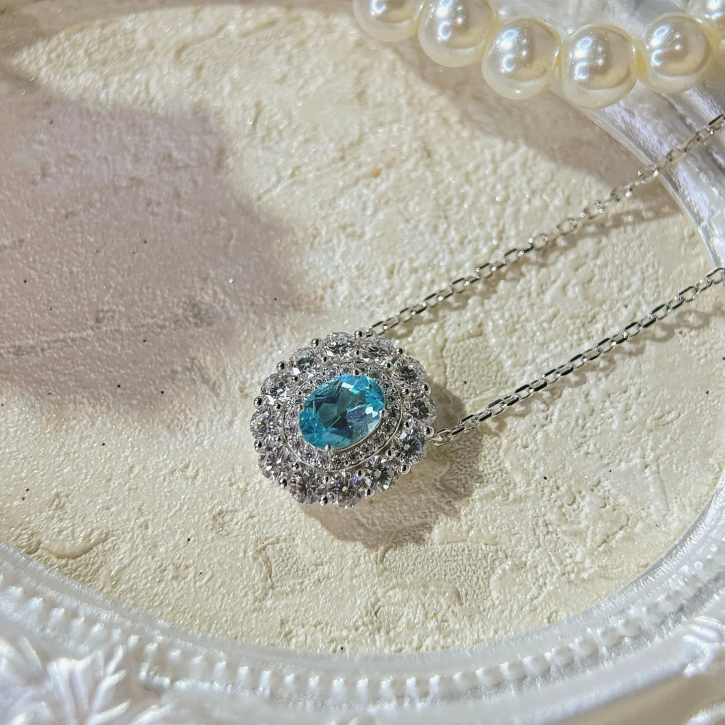 

HT25 Solid 925 Sterling Silver Nature Blue Apatite 0.75ct Gemstones Pendants Necklaces for Women Fine Jewelry