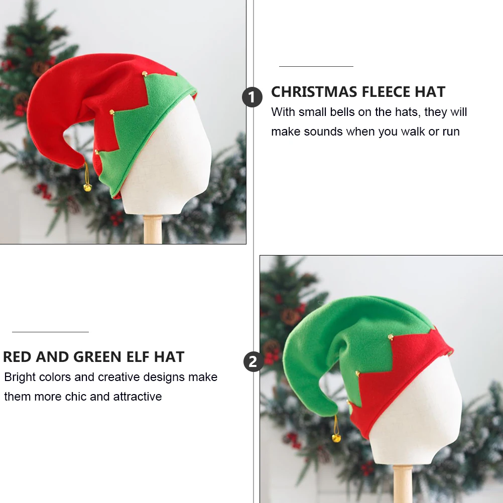 

2Pcs Elf Hat Bells Christmas Caps H made Red Fannel Headwears Trendy Supplies Chic Hats Adorable Design Holiday Accessories