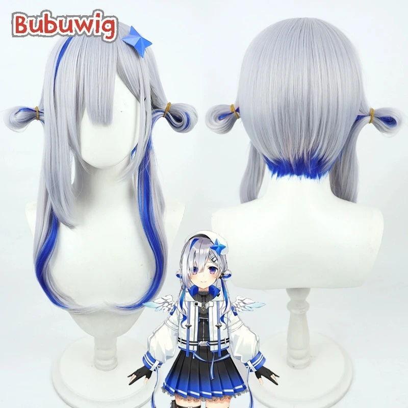 Bubuwig Synthetic Hair Amane Kanata Cosplay Wigs Virtual YouTuber Amane Kanata 60cm Silver White Mixed Blue Wig Heat Resistant