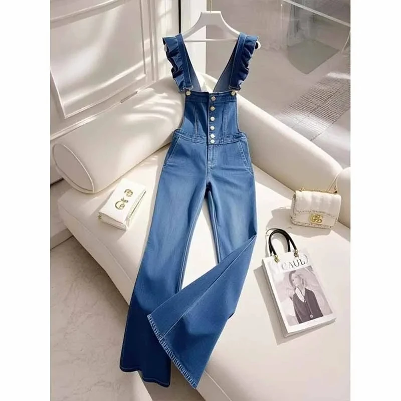 

Women's New Denim Jumpsuit Summer Chic Designer Blue Denim Strap jumpsuit Pockets Streetwear Casual Fashion Jumpsuit Ladies Y2K