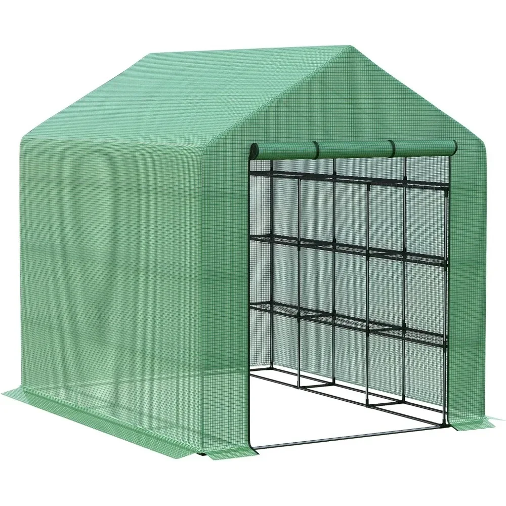 

8' x 6' x 7' Portable Greenhouse 4-Tier Walk in Greenhouse with Roll Up Zipper Door for Flower Herb Vegetable