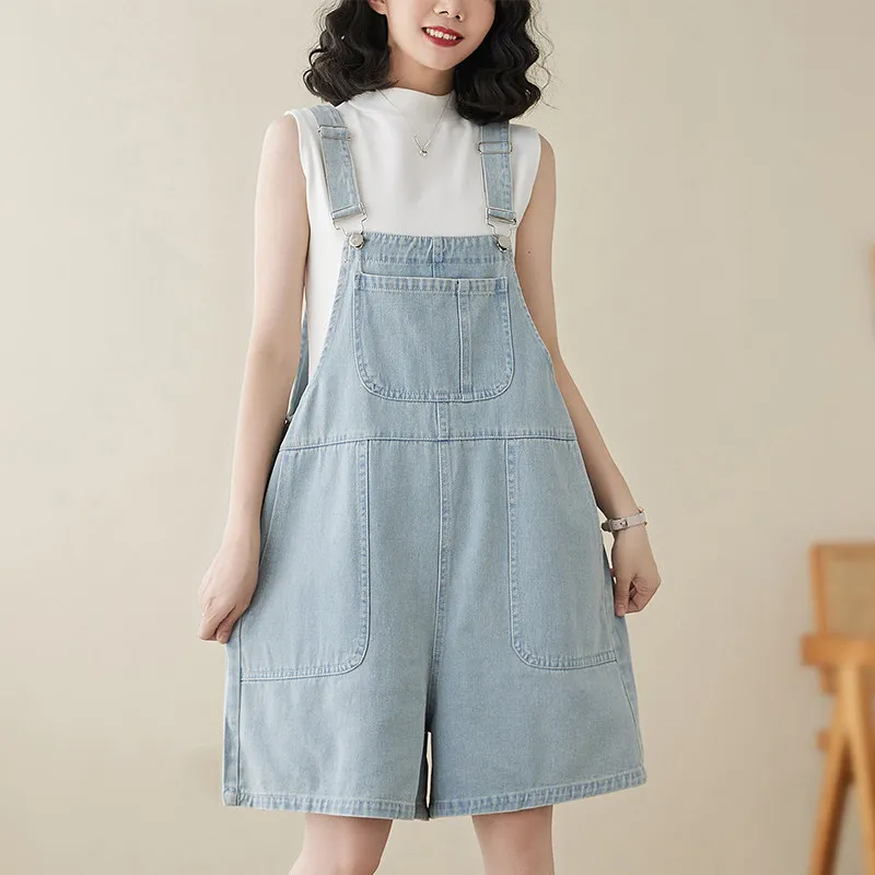 

2026 Summer Women's Oversized Denim Overalls Commuting Jumpsuit Shorts