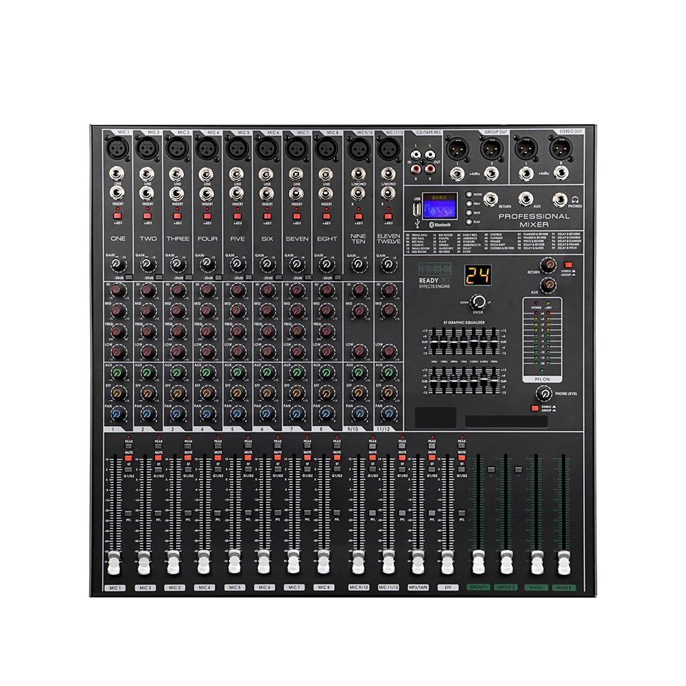 MR-9312 Professionele Audio Mixer Console Dj Speler Onafhankelijke Fantoomvoeding 8 Kanalen Usb Blue Tooth