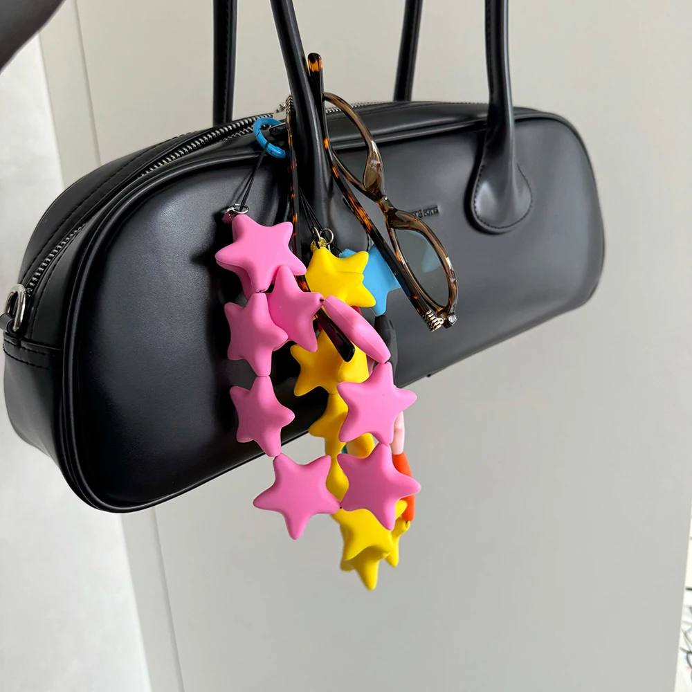 Korean Colored 3D Star Silicone Pendant Strap Cord For iPhone Keyring Bag Girl Women Phone Chain Decor Hanging Gift Lanyard Rope