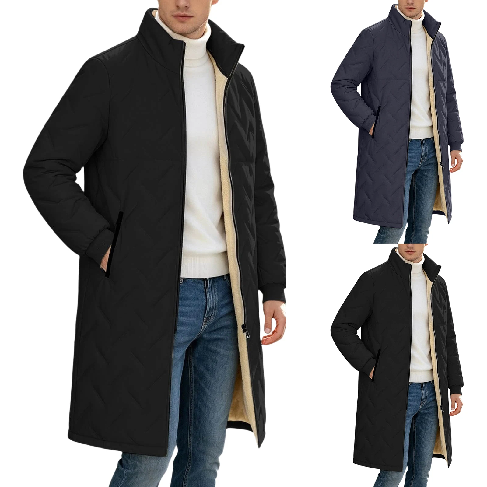 Warm Men Coat Winter Warm Men Coat Thick Cotton Padded Jacket Long Stand Winter Thick Collar Outerwear Casual Quilted Trench