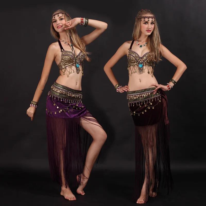 European and American Belly Dance Costume Tassel Stage Costume Tibetan Costume Tribal Princess Two-piece Christmas Women Dress