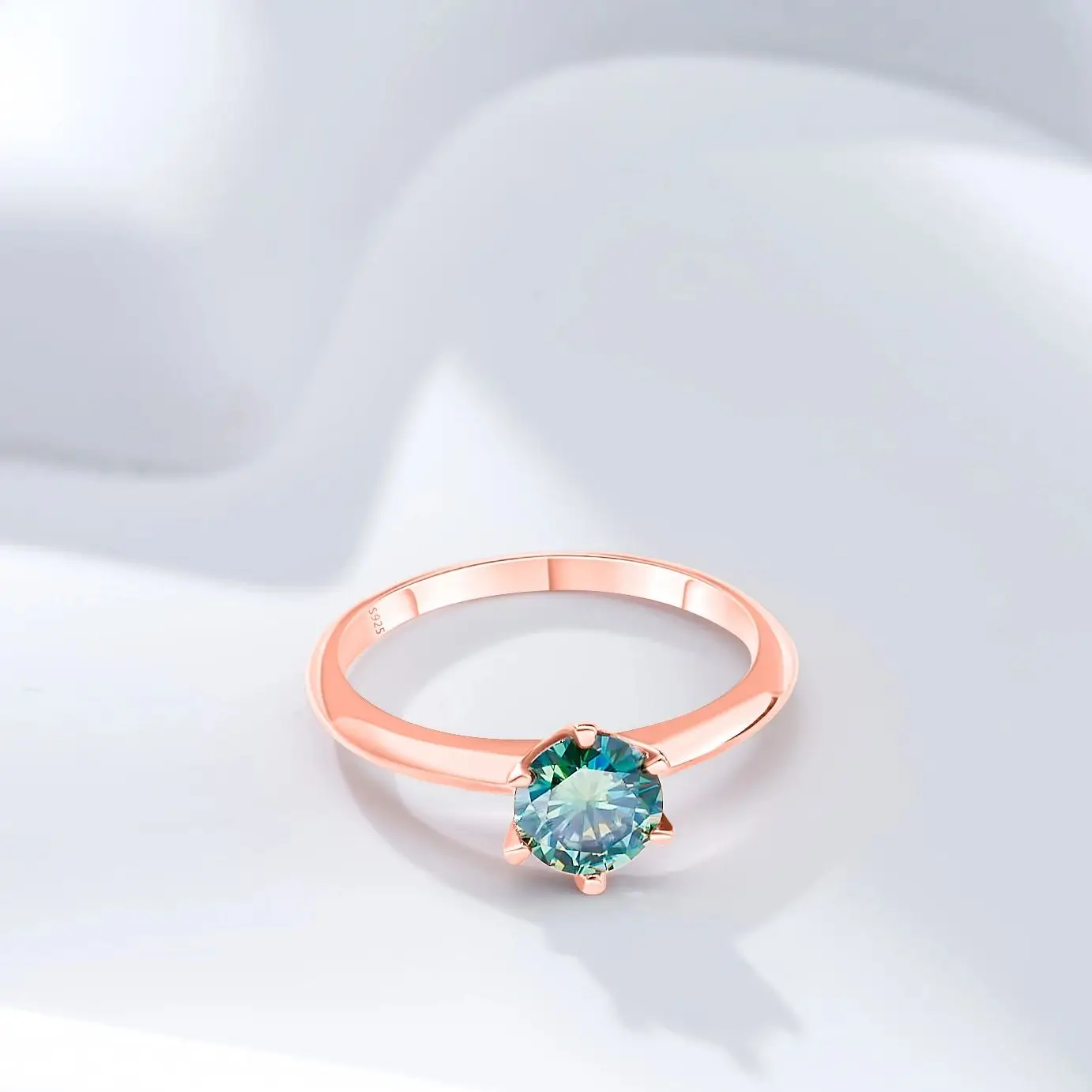 

1CT (6.5MM) Round Rose Gold Plated Moissanite Ring 925 Sterling Silver GRA Certified Pass Diamond Tester Engagement Ring for Wom