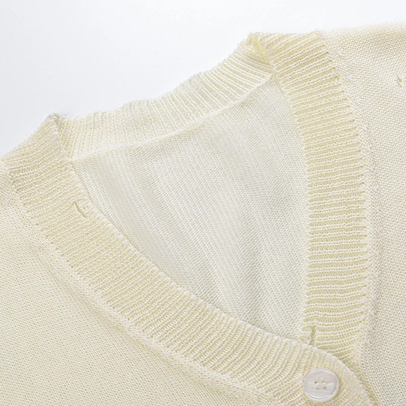 CHUJIE Cardigan da donna 2025 Primavera/Estate Nuova tendenza Cardigan lavorato a maglia con foro rotto stampato stile retrò pigro Street Graffiti