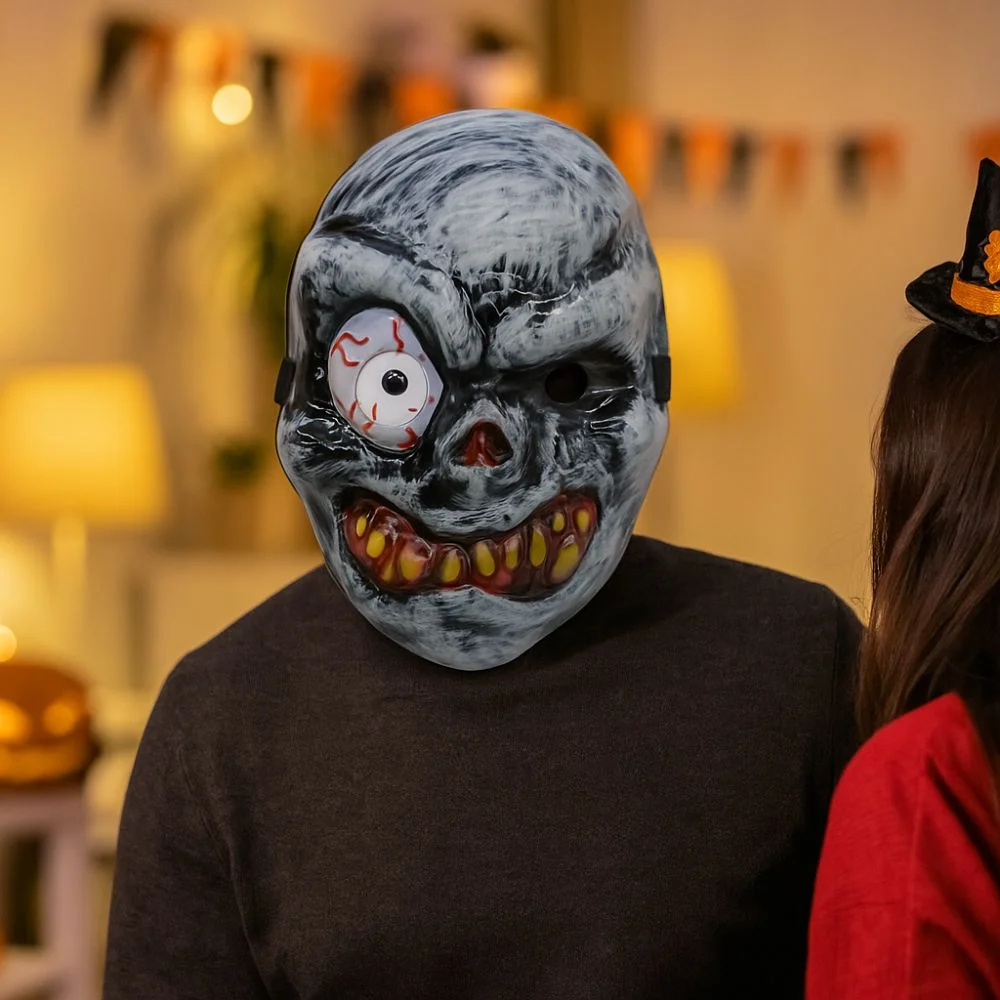 

Full Face Halloween Ghost Mask One Eyed Scary Props Scary Ghost Head Cover Breathable PVC Ghost Headwear Costume Party