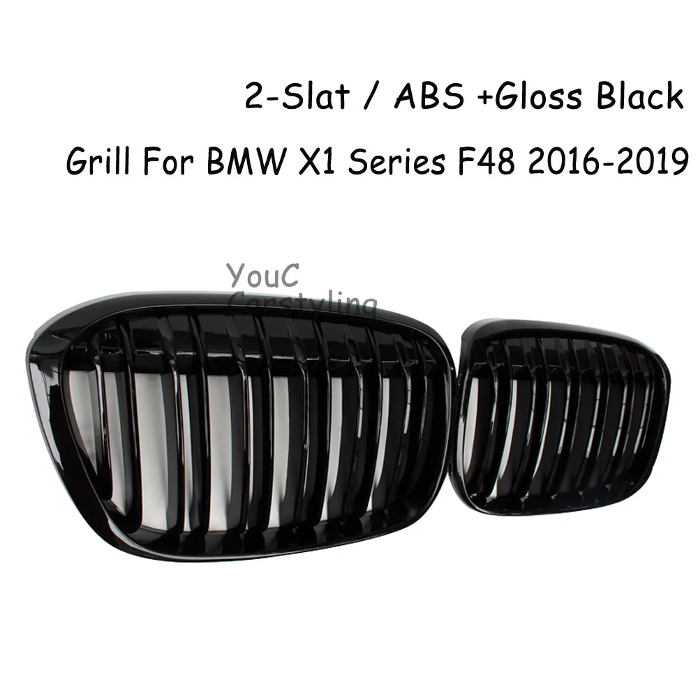 X1 F48 Grille Gloss Black Dual Flat Front Kidney Grill For BMW X1 F48 2016-2019 Pre-LCI 5-door SUV Front Hood Grill Mesh