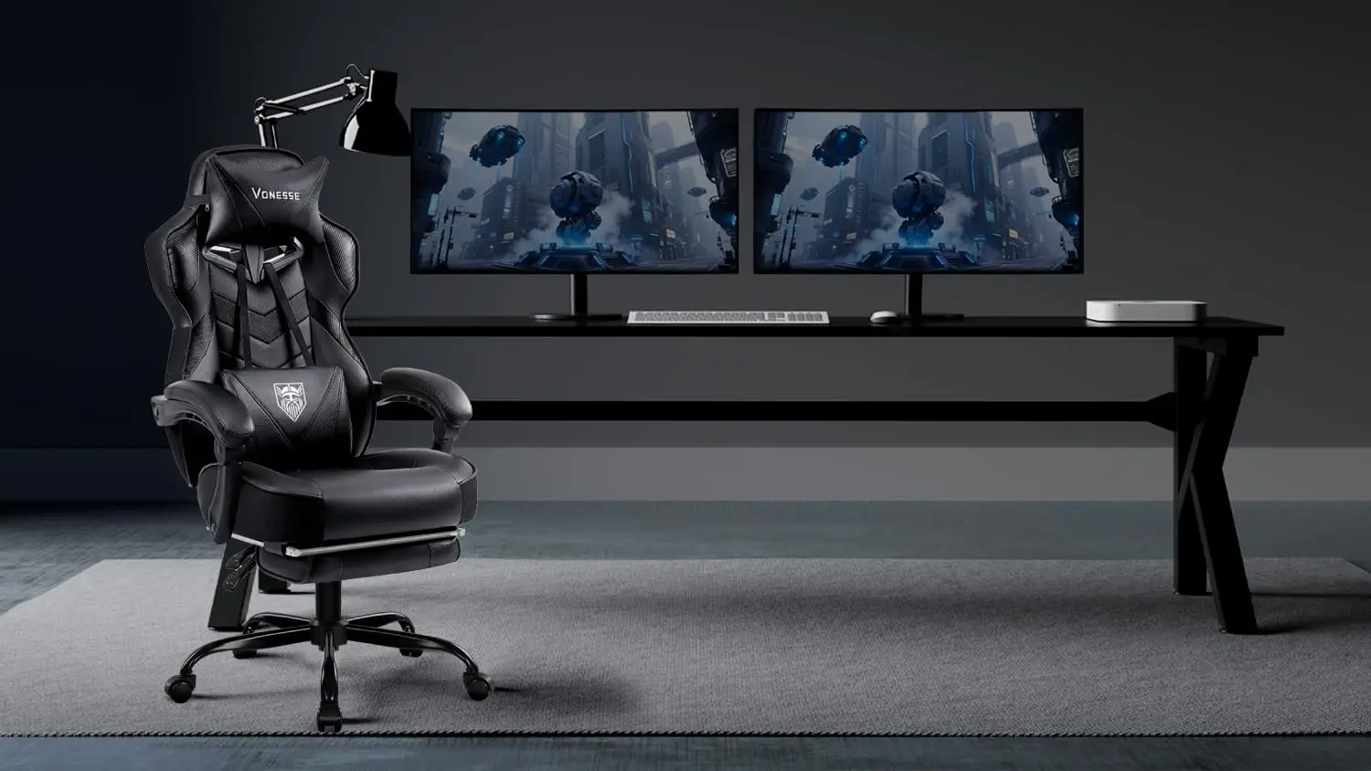 Gaming Chair, High Back Office Chair with Footrest and Massage, Gaming Chairs for Adults with Pocket Spring Cushion